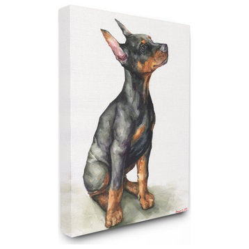 Doberman Puppy Dog Pet Animal Watercolor Painting, 30"x40"