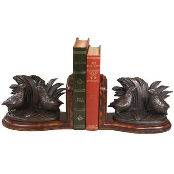 Bookends Bookend MOUNTAIN Lodge 2 Quail Birds Chocolate Brown Resin