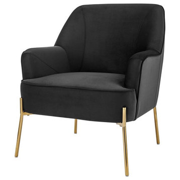 New Pacific Direct Arianna 18.5" Velvet Fabric Plywood Accent Arm Chair in Black