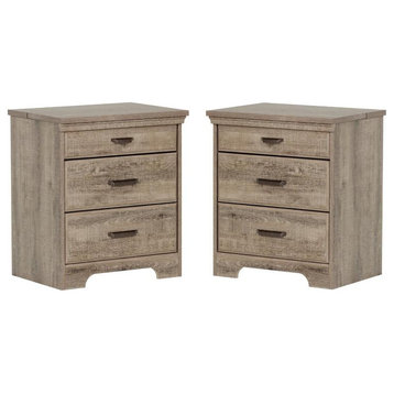 Home Square 2 Drawer Wood Nightstand Set in Weathered Oak (Set of 2)