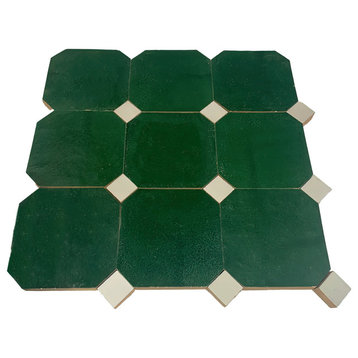 Contemporary Zellige Tile, Green With White, 8-Panels 12x12"