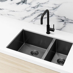 LAVELLO by MEIR | GUNMETAL BLACK KITCHEN SINK - ONE AND HALF BOWL 670 X 440 - Kitchen Sinks