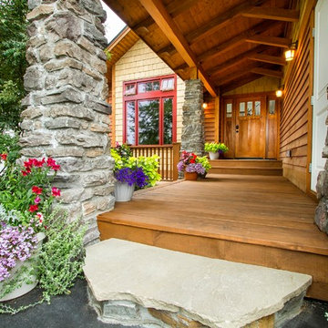 Rustic Entryway, Walkway and Back Decks with Trex Decking and Cedar Railing