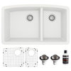 Karran Undermount Quartz 32" 60/40 Double Bowl Kitchen Sink Kit, White