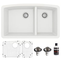 Karran Undermount Quartz 32" 60/40 Double Bowl Kitchen Sink Kit, White