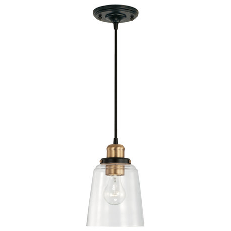 Fallon One Light Pendant in Aged Brass and Black