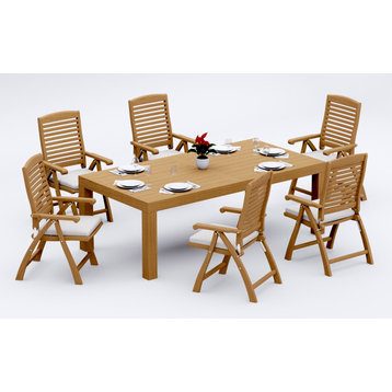 7-Piece Outdoor Teak Dining Set: 86" Rectangle Table, 6 Ashley Folding Arm Chair