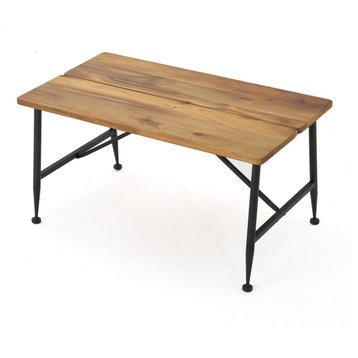 GDF Studio Ellaria Outdoor Industrial Acacia Wood Coffee Table With Iron Accents
