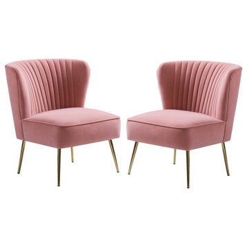 Upholstered Side Chair, Set of 2, Pink