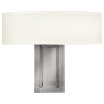 2 Light Mid-Century Modern Metal Wall Sconce Off-White Fabric Shade-12 Inches H
