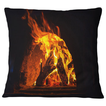 Wood Stove with Fire and Blaze Abstract Throw Pillow, 16"x16"