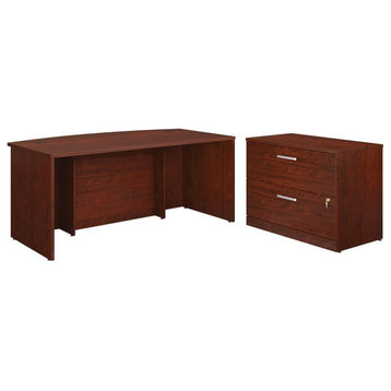 Sauder Affirm 72" Bow Front Desk and Lateral File Cabinet in Classic Cherry