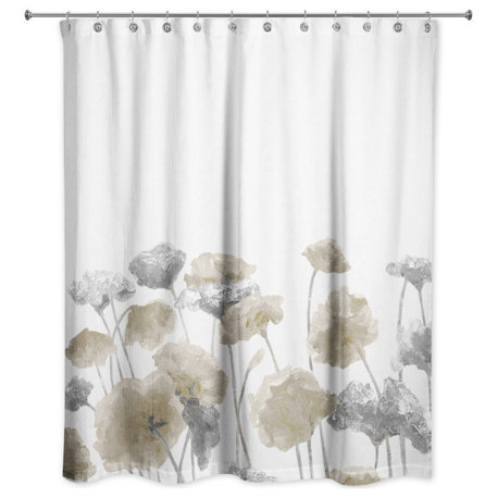 Gray Beige Painted Flowers 71x74 Shower Curtain