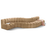Meridian Furniture - Arc Velvet Upholstered 7-Pc. S-Shaped Modular Sectional, Camel - Give your living room or den the perfect blend of style and versatility with this Arc velvet fabric curved modula Sectionalr. Part of the Arc modular furniture collection, this chair comes upholstered in rich camel velvet fabric and features deep channel tufting that adds a touch of luxury while enhancing comfort and support. A seamless combination of form and function, this chair can be used with other Arc pieces to create a myriad of configurations in your well-curated room.