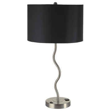 28.5"H Black Wave Table Lamp With  Convenient Outlet, Adjustable Bulb Socket