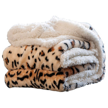 Animal Print Fleece Sherpa Blanket Throw, Tiger