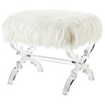 Inspired Home - Enzo Faux Fur Acrylic X-Leg Ottoman, Cream White - Our acrylic X-leg ottoman adds a gentle sophistication in the confines of your living room, bedroom or entryway. Featuring a velvet upholstered high density foam cushioned seat and steady x-leg acrylic base. This elegant accent piece provides both functionality and a focal point of color and style that seamlessly blend with your main furniture to create a dynamic and cozy interior space to come home to.FEATURES: