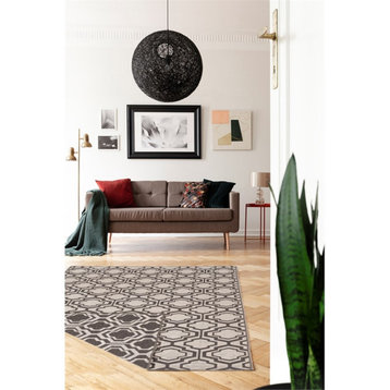 Linon Salonika Quatrefoil Reversible Woven Wool 5'x8' Rug in Gray