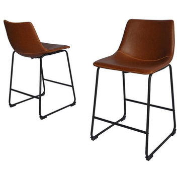 Maklaine Bronze Faux Leather 24" Counter Height Chairs w/ Black Legs (Set of 2)