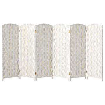 4 ft. Short Diamond Weave Fiber Room Divider White 6 Panel
