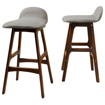 GDF Studio Tolle Mid Century Design Low Back Fabric Bar Chair, Set of 2, Light Gray