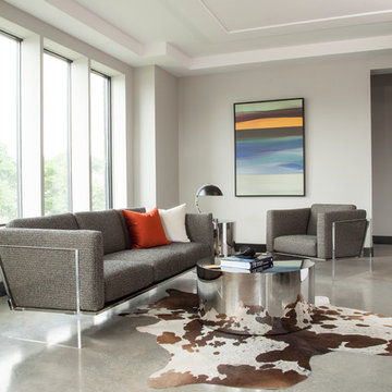 Modern Living Room with Acrylic Milo Baughman Sofa and Chair from Thayer Coggin