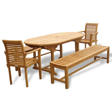 Grade A Teak 95" Ext table/2 Benches/2 Chairs, Seats 10