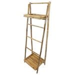Master Garden Products - Self Standing Bamboo Ladder Rack - This uniquely designed bamboo ladder shelf can be used in a compact area such as a bathroom or laundry room. This bamboo 5' ladder rack has two shelves and three hanging rods for plenty of storing space, and you're able to fold it for easy storage when not in use.  It is handcrafted from natural solid bamboo and sand finished for indoor use. For extra protection and to enhance its overall appearance, it is finished with an all natural oil. This self standing and versatile ladder rack will make a wonderful addition to your home. 60"H x 14"W, Top depth 17" Bottom depth 19"