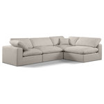 Meridian Furniture - Comfy Upholstered L-Shaped Modular Sectional, Beige, 4-Piece: 2 Armless Chair, 2 Corner Chair, Linen Textured Fabric - Give your space a whole new look with this beige Comfy linen textured fabric sectional. This handsome sectional fits nicely with other items in the Comfy collection and is a versatile seating option designed for adaptability, comfort and style. Wrapped in rich beige durable linen textured fabric upholstery, this sectional offers a plush embrace of overstuffed down feather cushions, carefully crafted to deliver the highest level of comfort. The perfect seat for creating an oasis for relaxation, this sectional has thick foam surrounding its frame for added support and coziness.