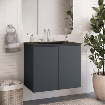 Bryn 30" Wall-Mount Bathroom Vanity, Gray Black