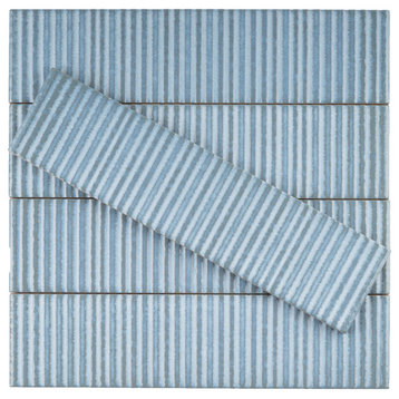 Soldeu 3"x12" Light Blue Polished Subway Wall Tile, Light Blue, 1 Box/25 Tiles