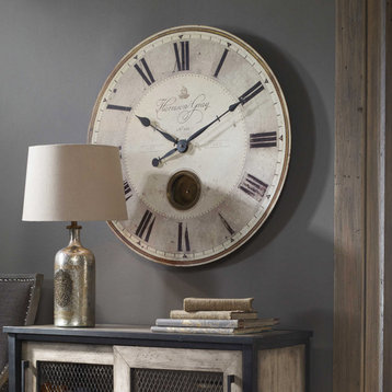 Uttermost 06033 Harrison Gray 30" Round Vintage Wall Clock - Brass