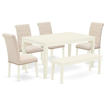 East West Furniture Capri 6-piece Wood Dining Set in Linen White/Light Beige