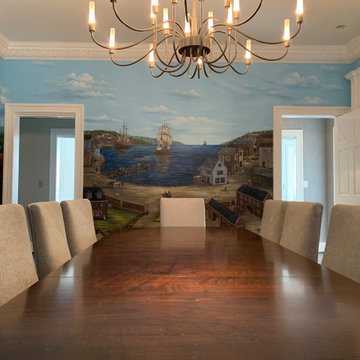 Colonial-Revolutionary Murals, hand painted throughout a dining room.