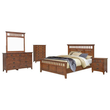 Sunset Trading Mission Bay 5-Piece Solid Wood King Bedroom Set in Amish Brown