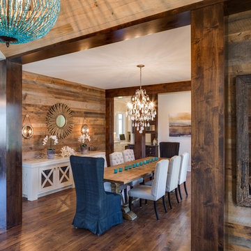 Weathered Antique Flooring, Timbers, and Paneling in an Elegant Dining Room