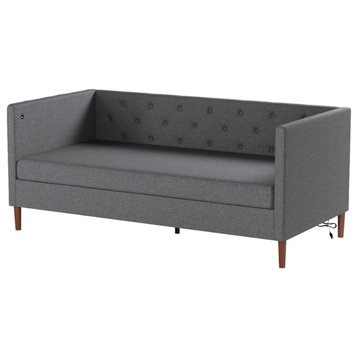 Twin Daybed, Solid Wood Frame With Diamond Button Tufted Back, Dark Grey