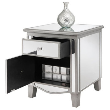 Gold Coast Park Lane End Table in Mirrored Glass and Silver Wood Finish