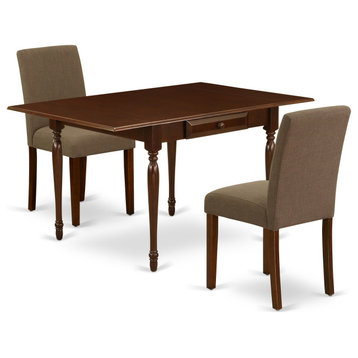 3-Piece Dining Set, Table, 2 Parson Chairs, Coffee, Drop Leaf Table, Mahogany