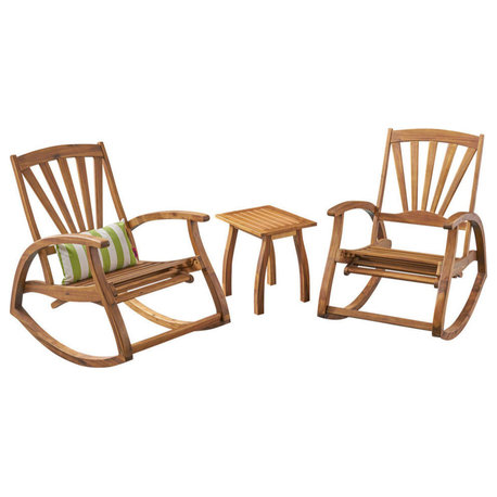 Parisian Outdoor Rustic Acacia Wood Recliner Rocking Chair with Side Table