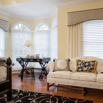 Yellow, black and white traditional master suite