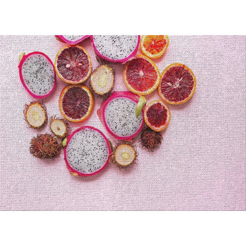 Mixed Fruits On A Pink White Background Area Rug, 5'0"x7'0"