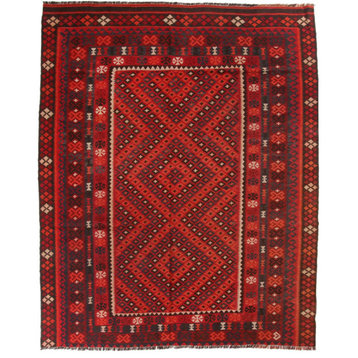 Oriental Kilim Afghan Antique 8'7"x7'0" Hand Woven Rug