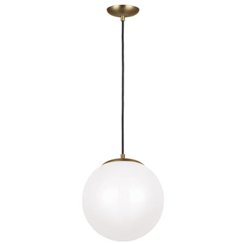Leo - Hanging Globe Large LED Pendant, Satin Bronze With Smooth White Glass