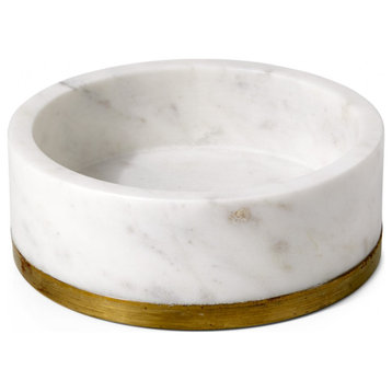 White Marble Bowl with Brass Ring, 2" and 6"