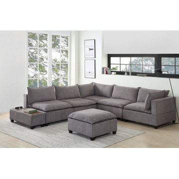 Madison Down Feather Sectional Sofa, Ottoman and USB Storage Console Table, Ligh