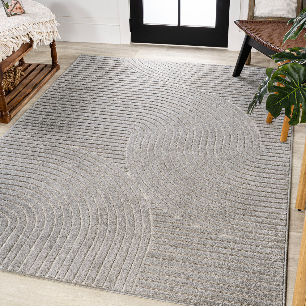 Skagen High-Low Minimalist Curve Geometric Indoor/Outdoor Rug, 8 X 10 ...