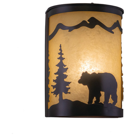 Douglas 1-Light Bronze Indoor-Outdoor Rustic Wall Sconce Bathroom Vanity Fixture, Bear