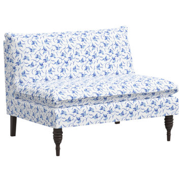 Red from Scalamandre by Cloth & Company Concord Settee, Ivy Scroll Bluebell