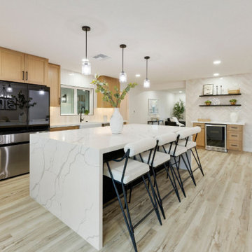 AFTER: Open Concept Kitchen Remodel with Wall Removal and Waterfall Island